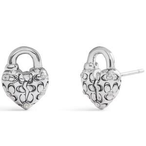 COACH Signature Quilted Broken Heart Padlock Stud Earrings